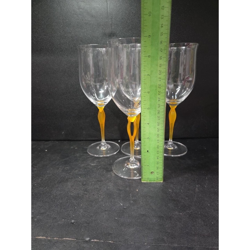 Mikasa Crystal‎ Tuscan Wine Glasses, Yellow Stem, Set of 4, Art Deco Drinkware - Picture 8 of 9
